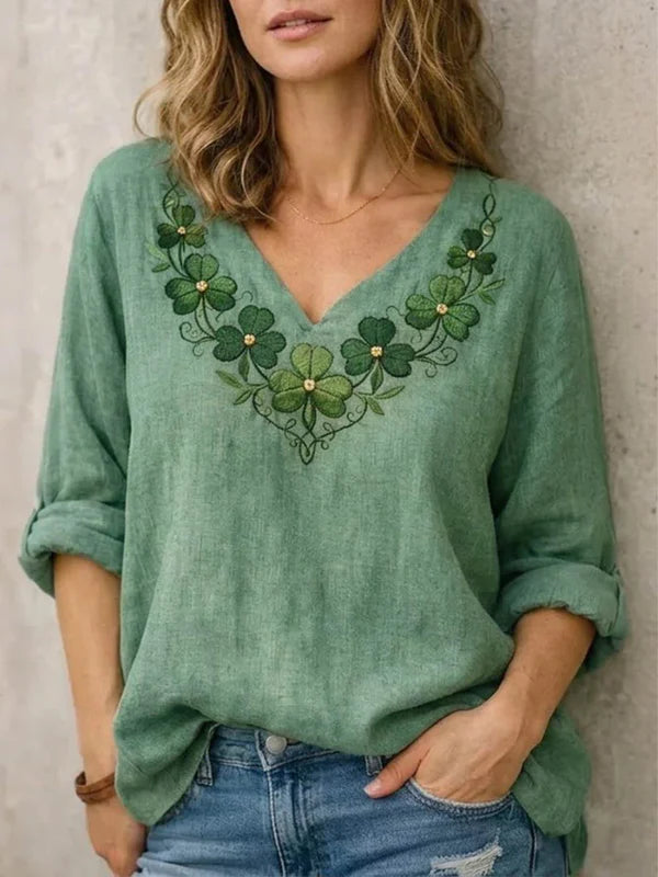 Blusa Sara Scollo a V con Ricamo Artigianale
