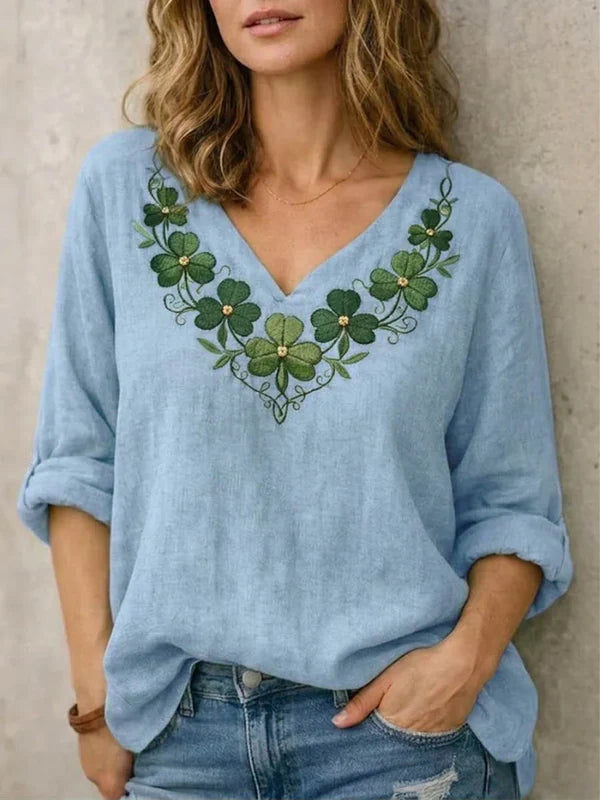 Blusa Sara Scollo a V con Ricamo Artigianale