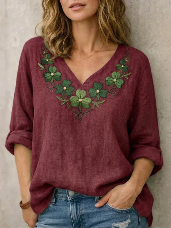 Blusa Sara Scollo a V con Ricamo Artigianale