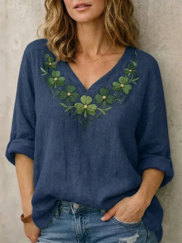 Blusa Sara Scollo a V con Ricamo Artigianale